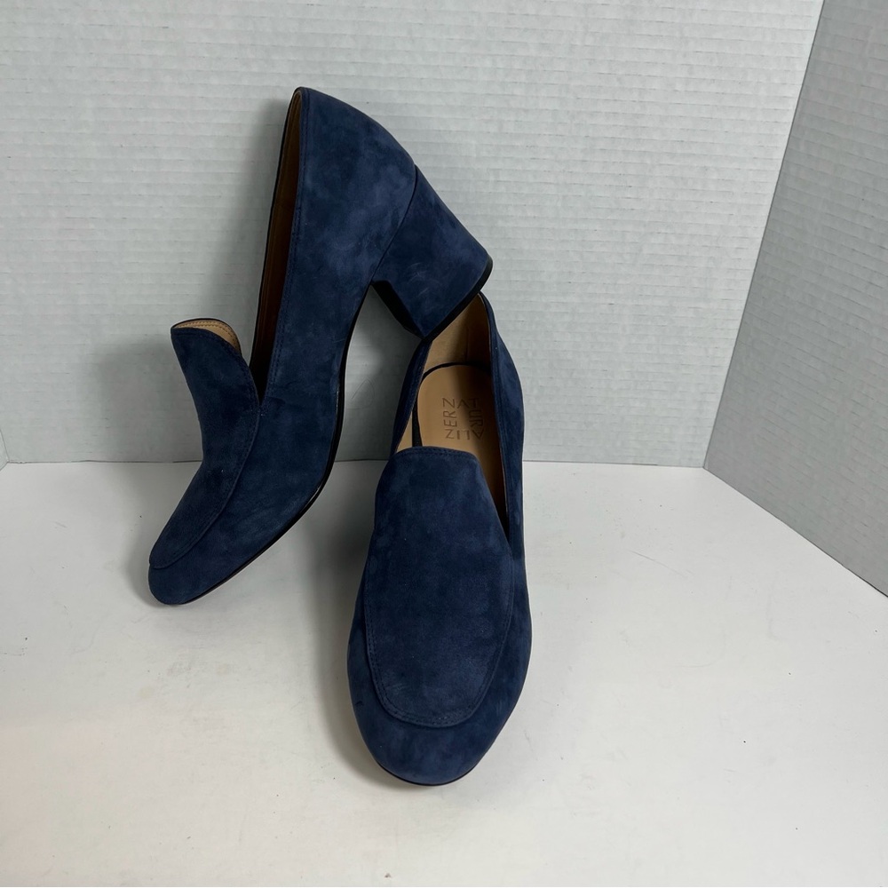 Naturalizer Dany Womens Blue Suede 10 M Leather Uppers Slip-On Block Heels Shoes